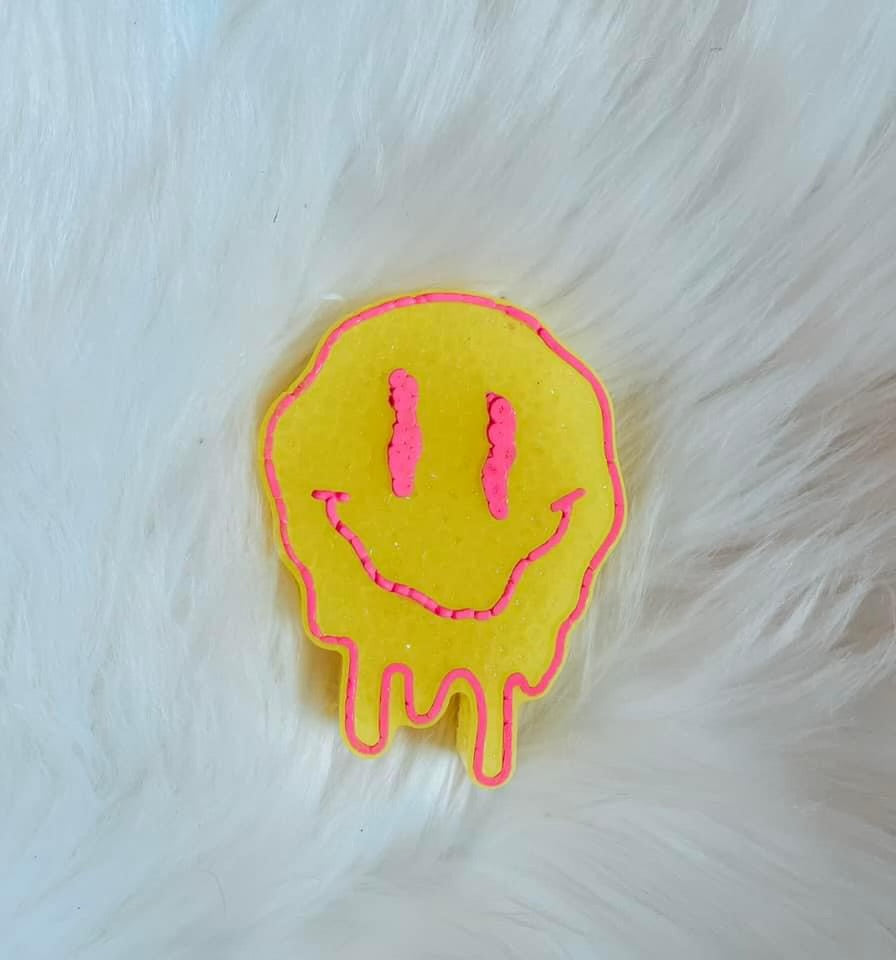 Pink/yellow drip smiley freshie