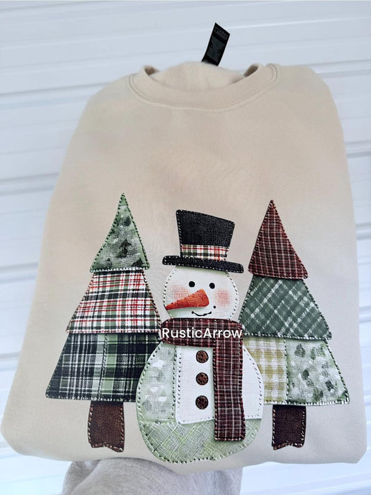 Faux snowman and tree patchwork