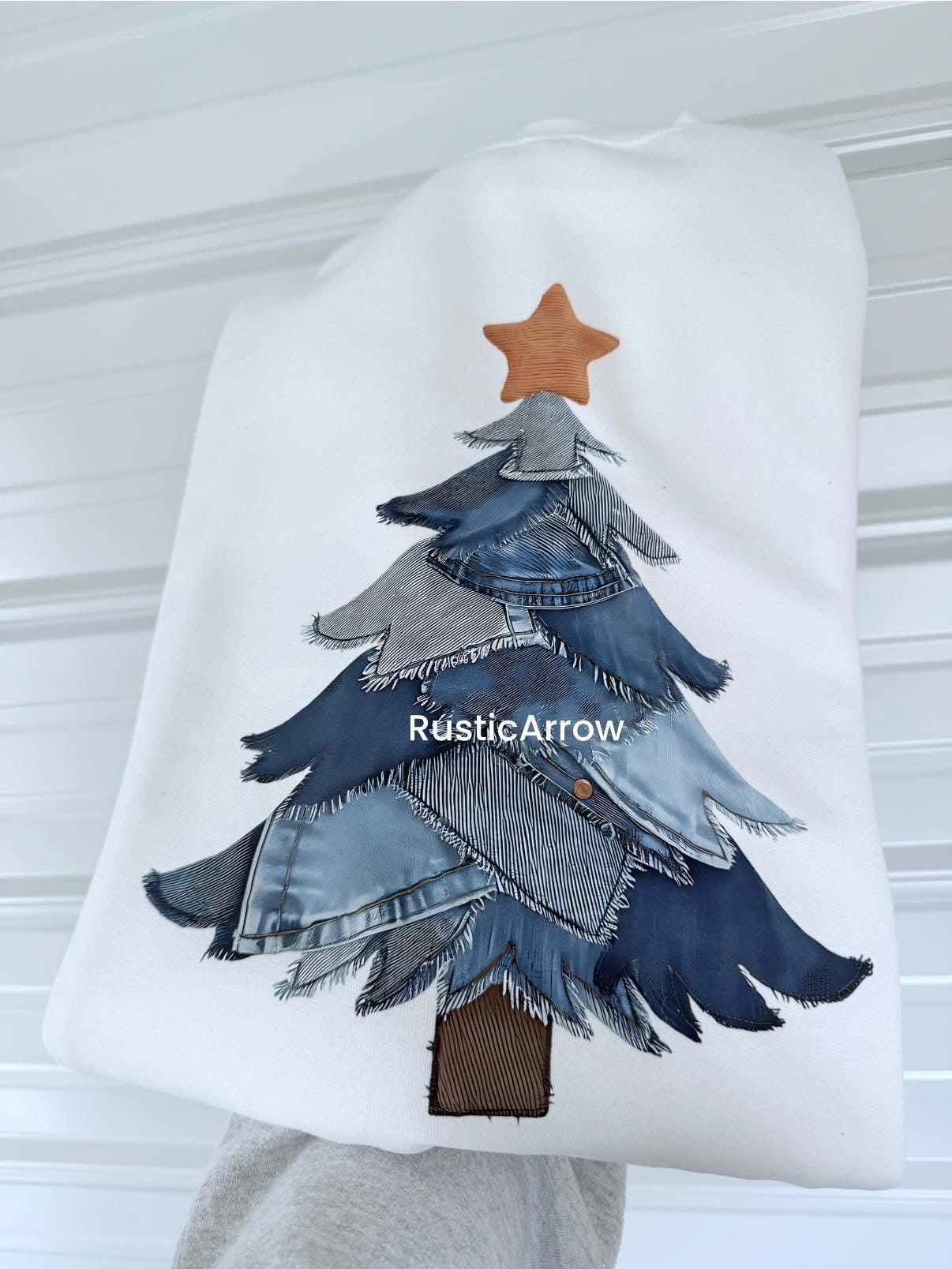 Faux patchwork denim Christmas tree